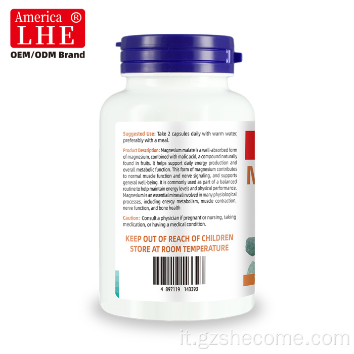 Shecome Magnesium Malate Capsule Supporto al sistema nervoso